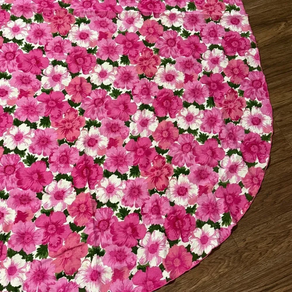 Vintage Braidwater Floral Irish Linen Oval Tablecloth Pink White Green 52” x 77”